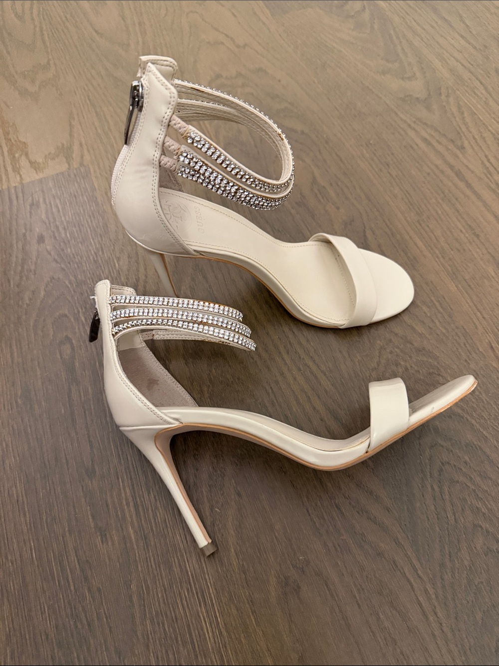 Guess Ivory Crystal-Ankle Strap Stiletto Sandals